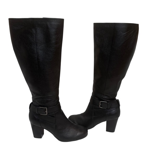 Cole Haan Shoes - Cole Haan Black Pebbled Leather Knee High Block Heel Boots Women's Size 7.5